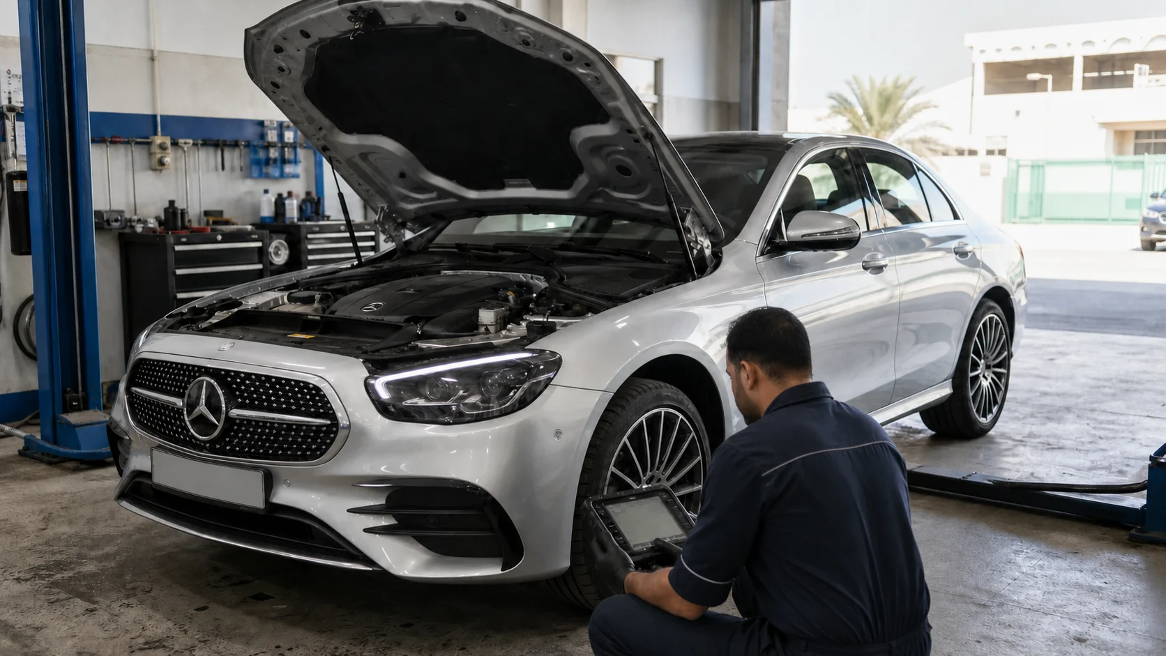 Mercedes undergoing workshop diagnostics